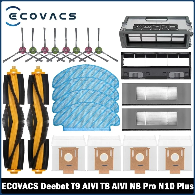 ECOVACS Deebot T8 AIVI T9 N8 Pro الملحقات الرئيسية فرشاة جانبية فلتر HEPA كيس لجميع الغبار استبدال أجزاء