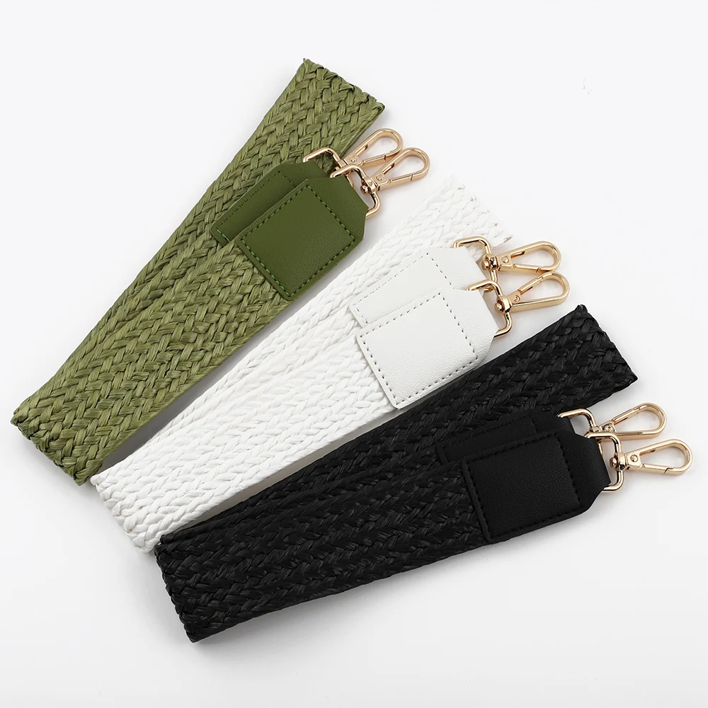 Solid Color Braided Bag Strap 3.6cm Wide Woven Canvas Fabric Strap  Shoulder Bag Belt In Cowskin Leather Bag Parts Boho Accessor