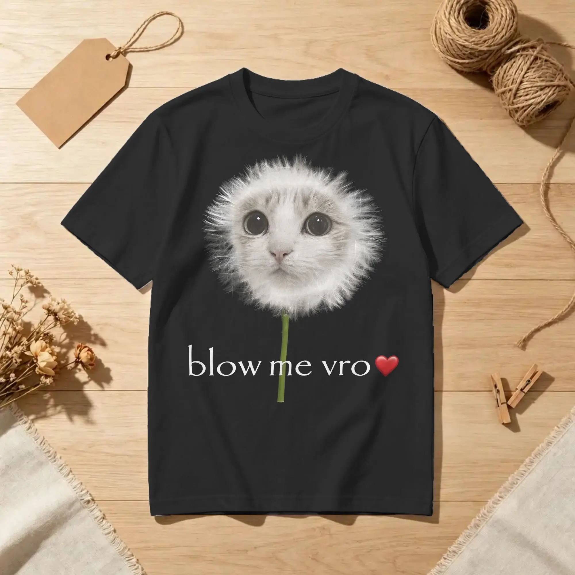 Men Women T-Shirts Blow Me Dandelion Meowl Cat Owl Cute Meme Humor Pure Cotton Tees  T Shirt Round Collar Clothing Printing