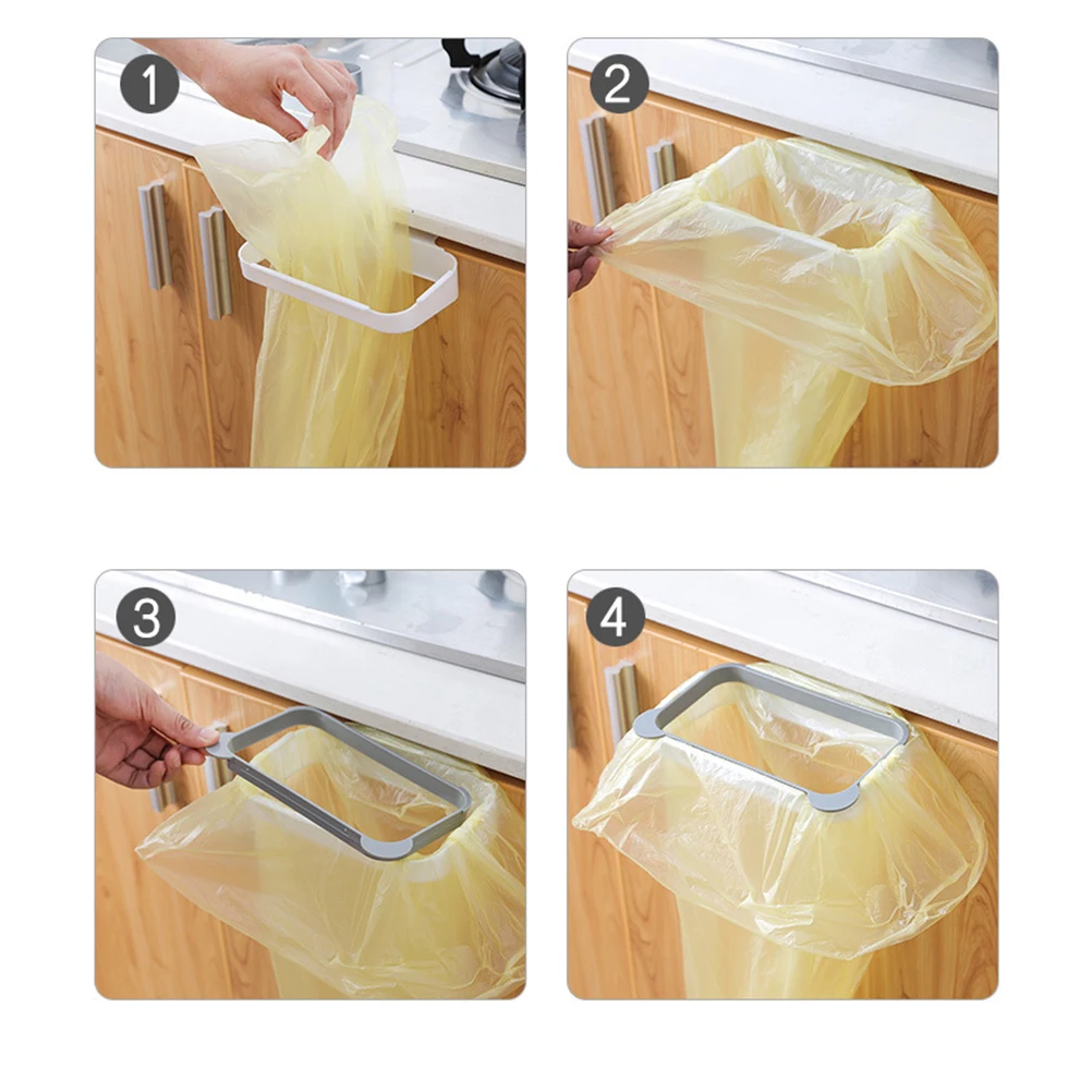 

Trash Holder Hanging Rack For Cabinet Door No Drilling Reusable Grocery Bag Storage Kitchen Organizer Easy Install Wall