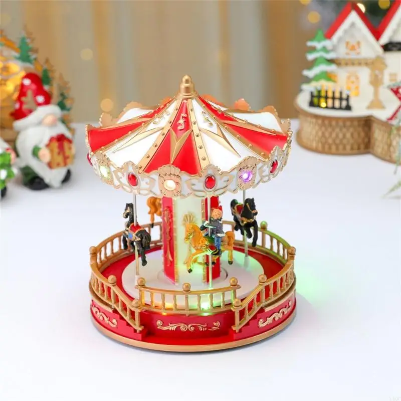 Musical Christmas Carousels Rotating Ornament with LED Light USB Battery Powered Y4QC
