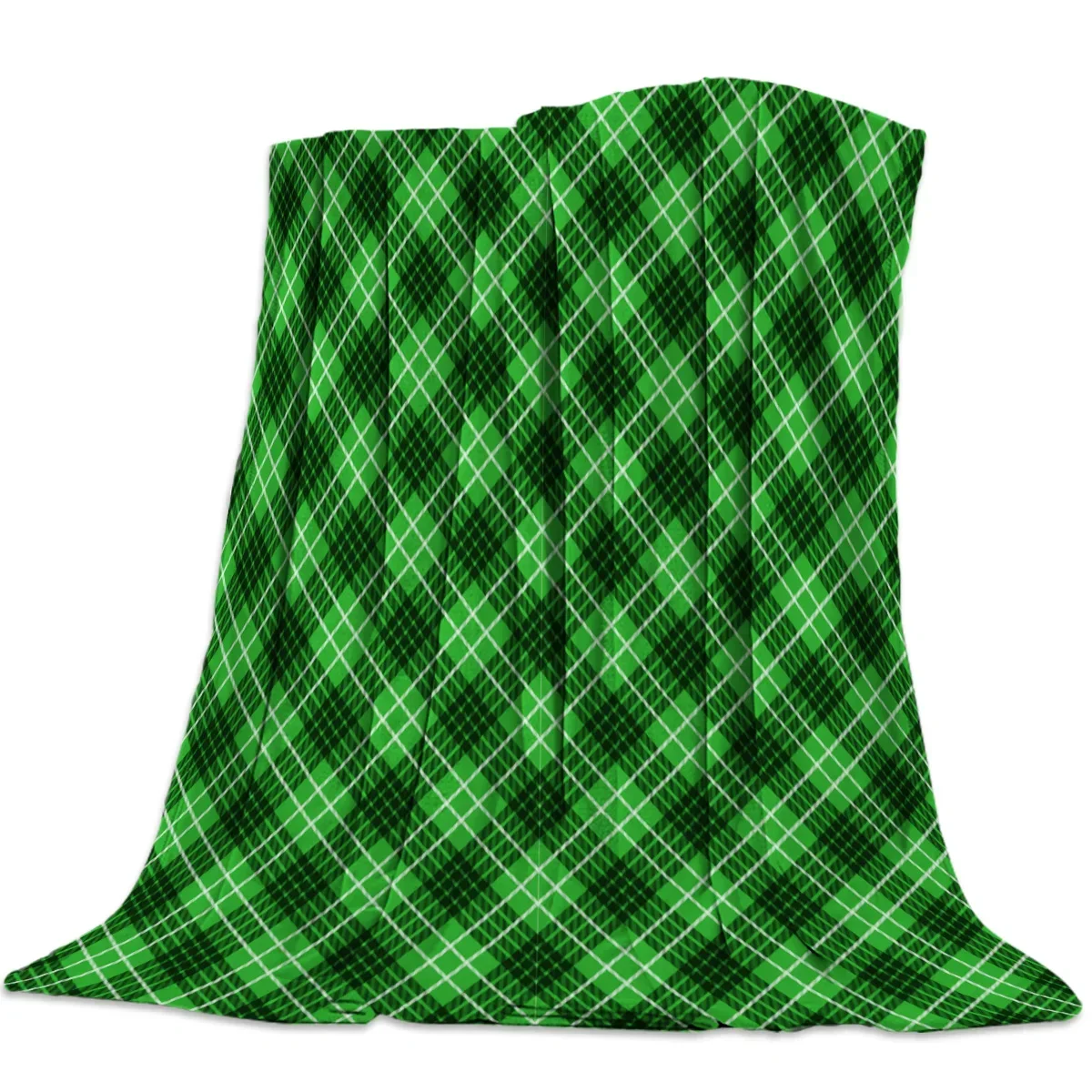 

3d printed blanket Green Plaid Lines Vintage Style Flannel Blanket for Bed Sofa Portable Soft Fleece Throw Funny Plush Bedspread