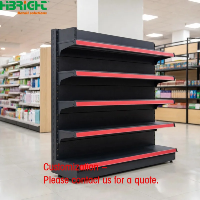 custom.Commercial Matte Black Supermarket Shelving Adjustable 5-Tier Gondola Island Rack Retail Display