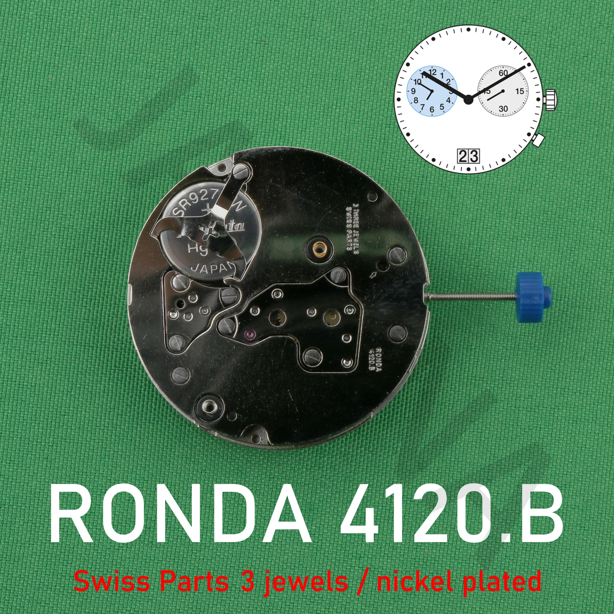 Ronda 4120.B-reloj con movimiento 4120, cronógrafo de cuarzo, multifunción, calibre 4120.B-12, Media''