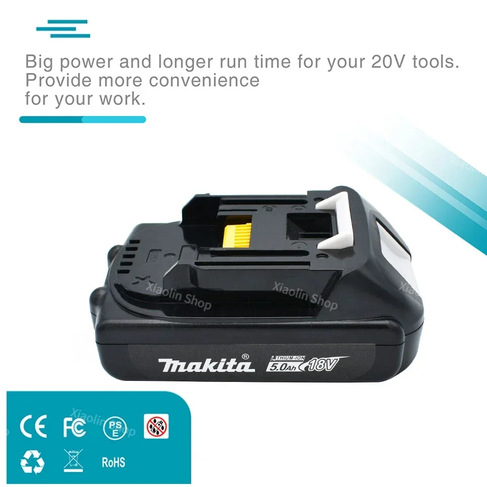 Makita Rechargeable 18V 5.0Ah Li-Ion Battery For Makita BL1830 BL1815 BL1860 BL1840 194205-3 Replacement Power Tools Battery