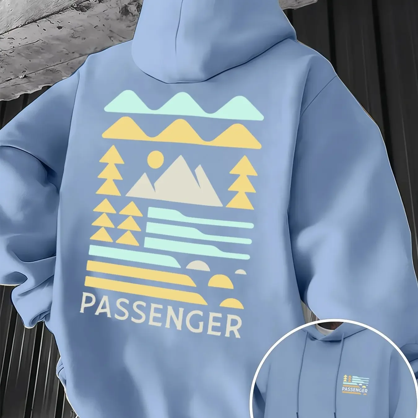 Men's Oversized Geometric Mountain Graphic Hoodie Sweatshirt Passenger Forest Print Streetwear Sportswear Casual Pullover Autumn