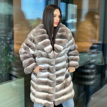 여성용 토끼 재킷, 긴 겨울 재킷, 친칠라 렉스 토끼 모피 코트, 하이 퀄리티 여성 의류, 럭셔리 리얼 모피 코트