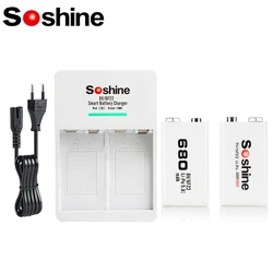 Soshine 6F22 9V 680mAh Rechargeable Battery and 2 Slots Smart Li-Ion Charger with LED 9 Volt Batteries for Metal Detector Toy