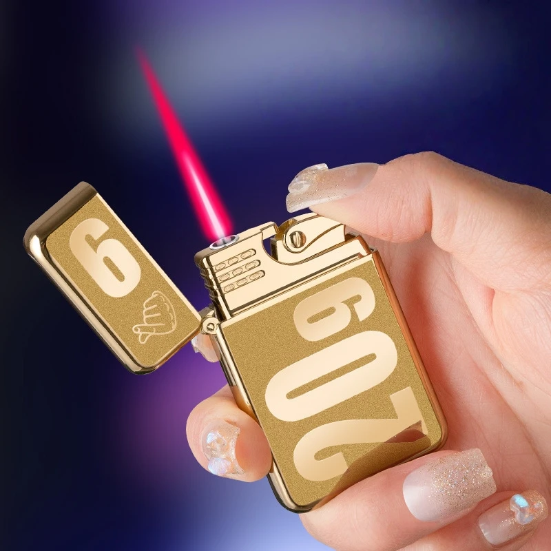 

Creative, Compact and Portable Straight Forward Red Flame Jet Lighter Metal Windproof Lighter Cigarette Accessories Men's Gift