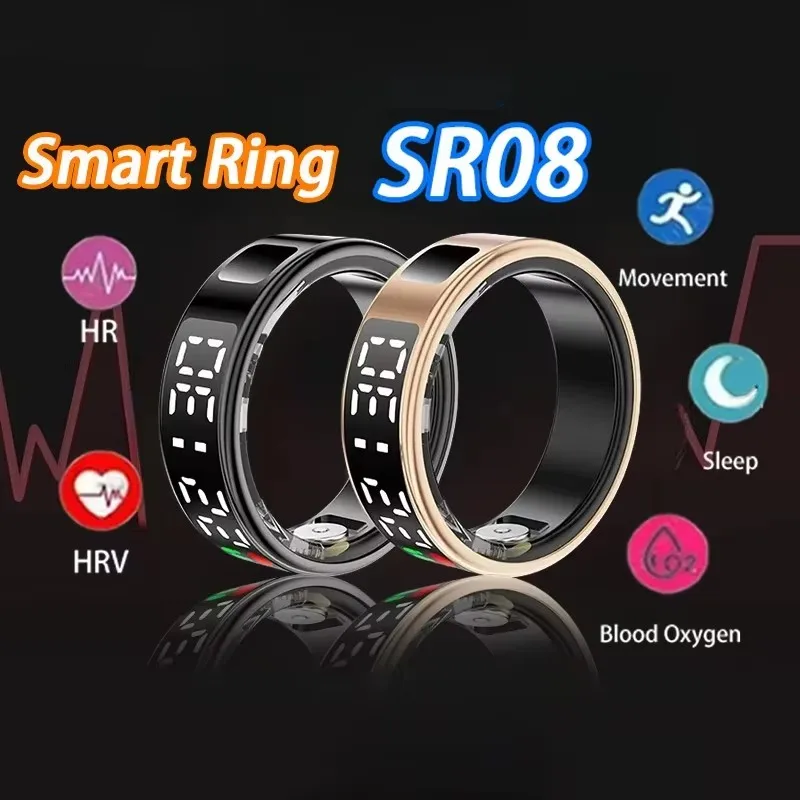 

New SR08 Smart Couple's Ring Gift with Heart Rate & Sleep Monitoring IP68 Waterproof LED Display Fitness Tracker