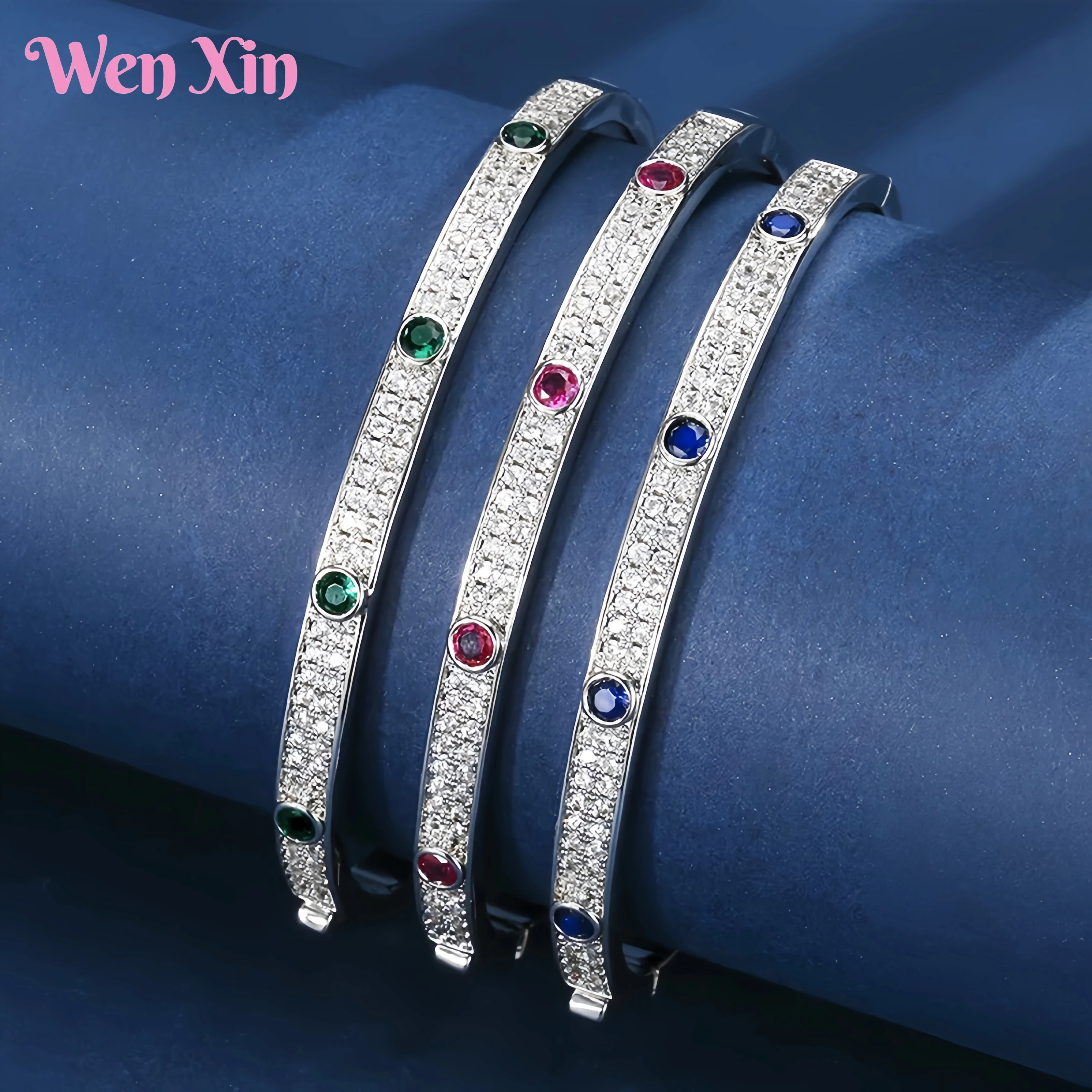 

WENXIN Brand MUSHAN MCT Fashion Copper Bangle High Carbon Diamond Gemstones Full Diamond Bracelet Fashion Jewelry Accessories