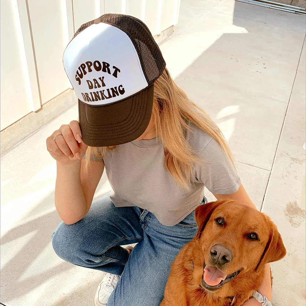 Support Day Drinking Trucker Hat Girly Pink Baseball Cap Summer Woman print Mesh Cap Mom Hats Customizable hat colors