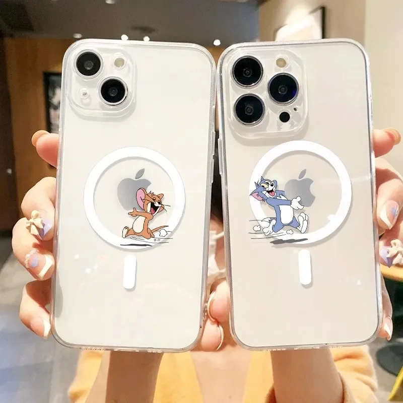 猫とマウスの絵が描かれた電話ケース,落下防止,磁気,iPhone 16,15,14 pro max,11,12,13 pro,mini plusと互換性があります