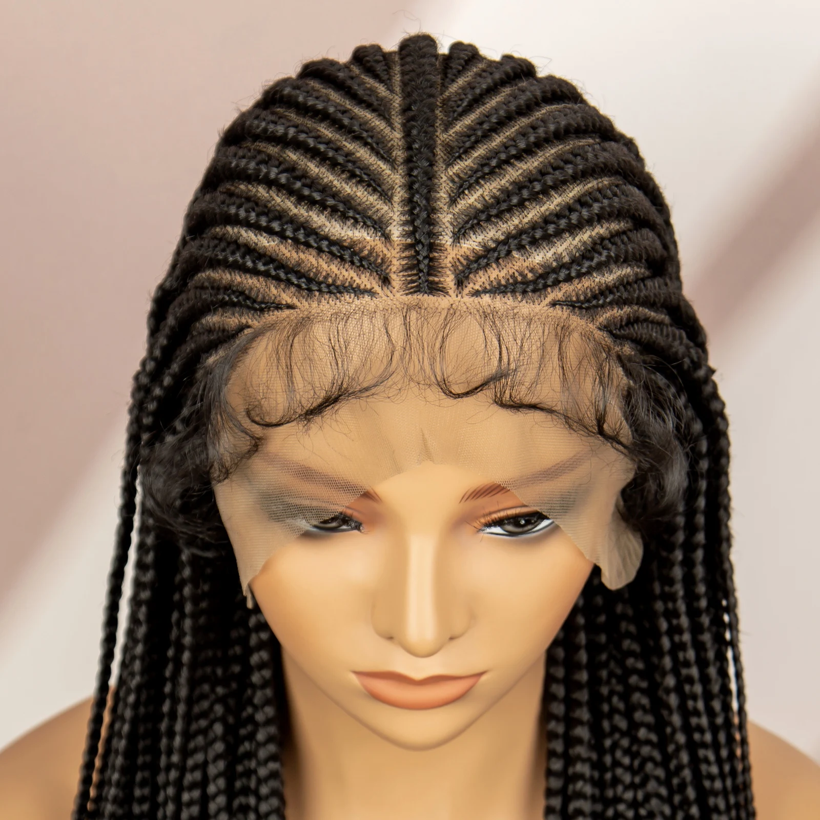 Pelucas trenzadas sintéticas de 36 pulgadas para mujeres negras, peluca con trenzas de cornrow de encaje completo con pelo de bebé, peluca de encaje trenzado en caja de cornrow sin nudos