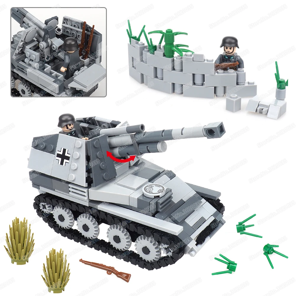 Blitzkrieg Military Self-Propelled Wasp Cannon Building Block Moc Ww2 Figures Weapons War Scenes Models Children Gifts Boys Toys