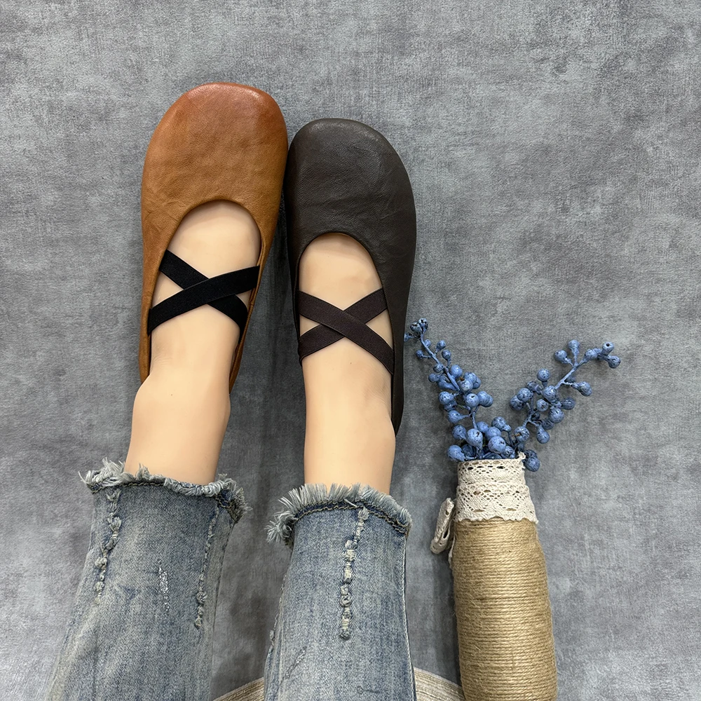 

Birkuir Retro Cross Belt Mary Jane Shoes For Women Flats Genuine Leather Slip On Shoes Luxury Soft Soles Comfortable Boat Shoes