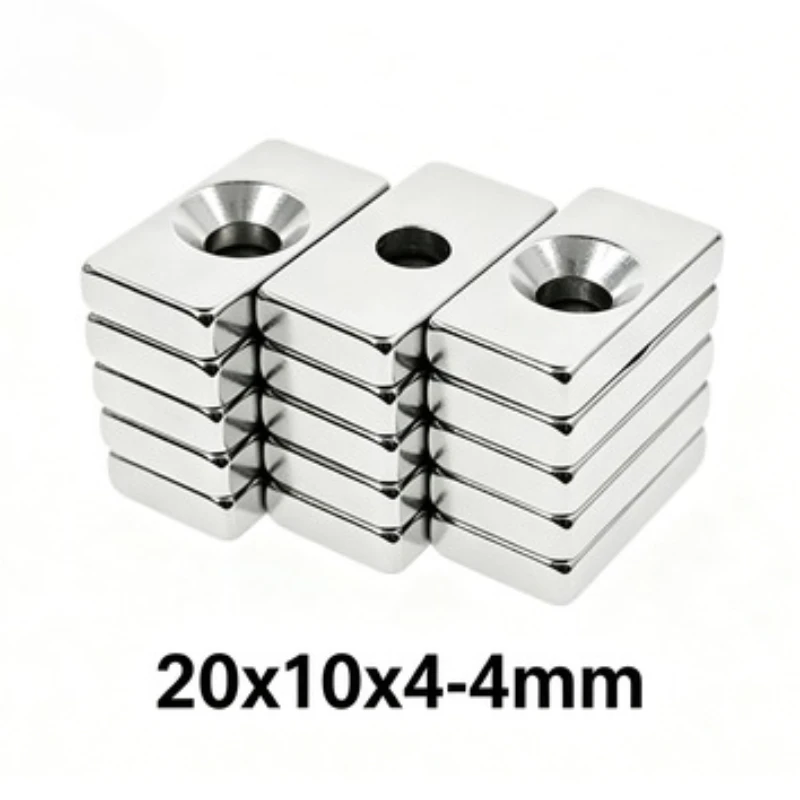 Strong Quadrate Neodymium Magnet 20x10x4-4MM Block NdFeB Rare Earth Magnet With 4MM Countersunk Hole