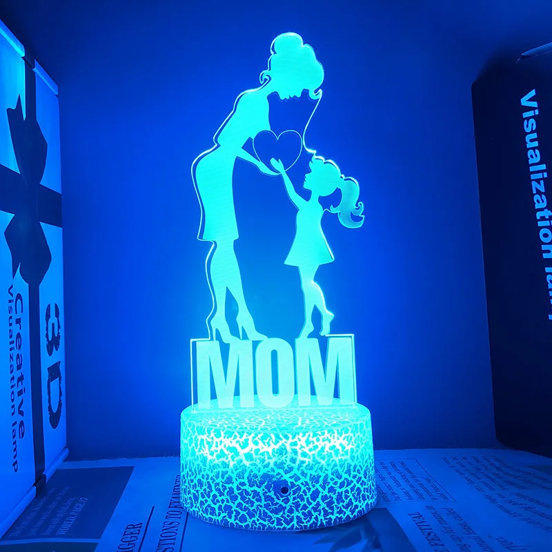 Mother's Day Gift Night Light Mother Kids Heart Type Holiday For Mon Acrylic Rechargeable 3d Led Lamp For Bedroom 2023 New