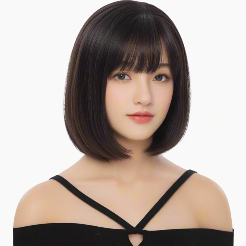 Chic Black Short Bob Synthetic Wig With Bangs - Heat Resistant, Straight Style For Daily Wear & Cosplay