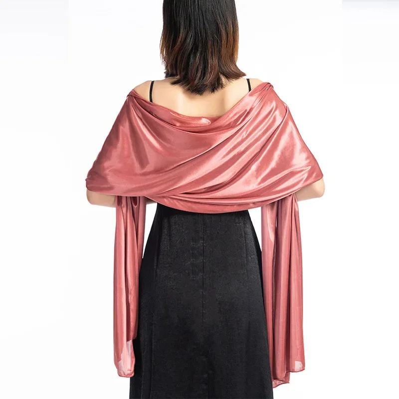 Ladies Shawl Satin Dress Evening Shawl Wedding Bridal Blouse Satin Solid Color Blouse Elegant Fashion Shawl Scarf Pink Gold