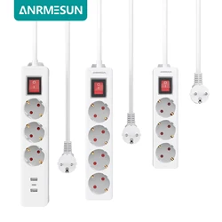 EU Plug Power Strip Surge Protector 3/4 AC EU Electrical Plug Outlet Socket Lead Extension Adapter Extenstion Cord Cable 1.5m