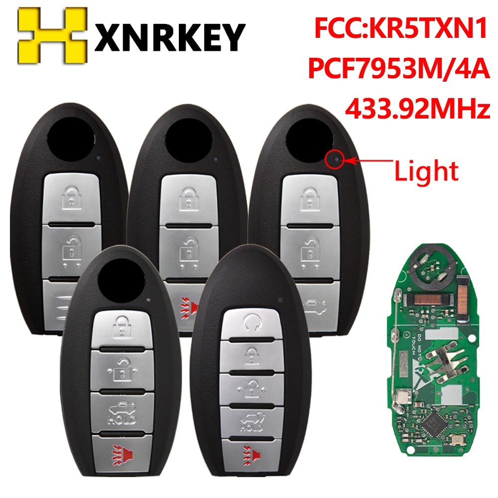 XNRKEY FCC:KR5TXN1 Remote Control Car Key for Nisan Rogue Kicks S Sport 2018 2019 2020 PCF7953/4A Chip 433.92MHz Keyless Go