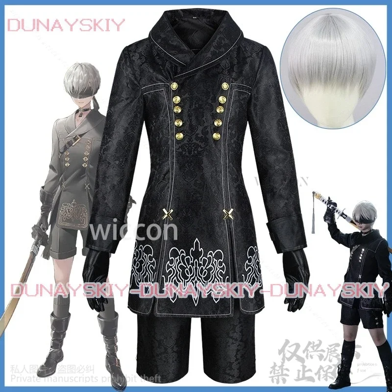

КосплейАниме Nier Automata Косплей 9S Костюм Йорхи Черное готическое пальто Брюки Униформа Парики для мужчин Хэллоуин Рождественская вечеринка Cos Cus