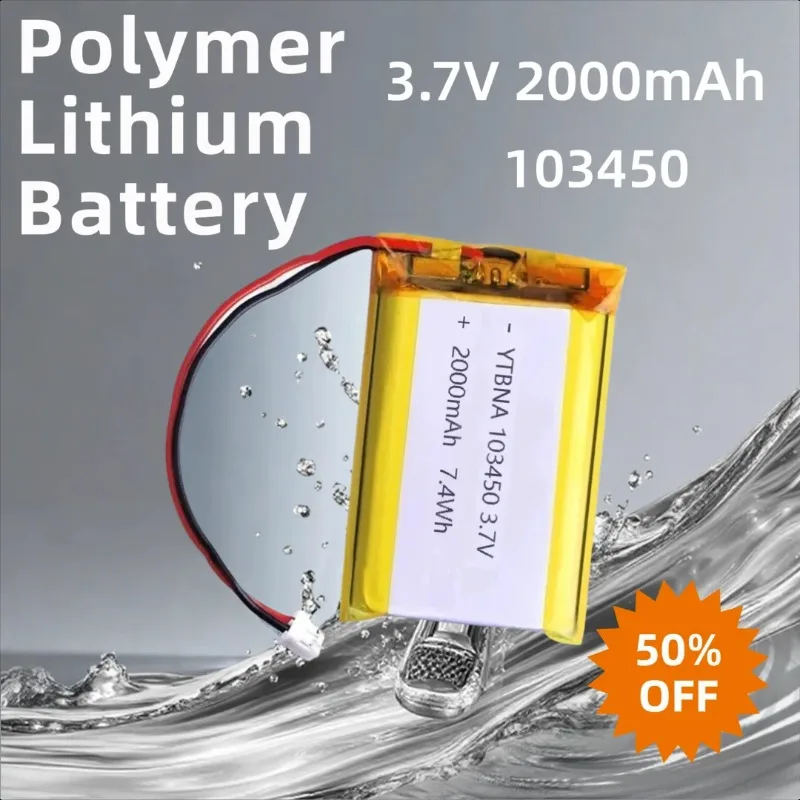 

High Capacity 103450 2000mAh 3.7V for PS4 Cameras GPS Bluetooth Speakers Rechargeable Polymer Lithium Battery