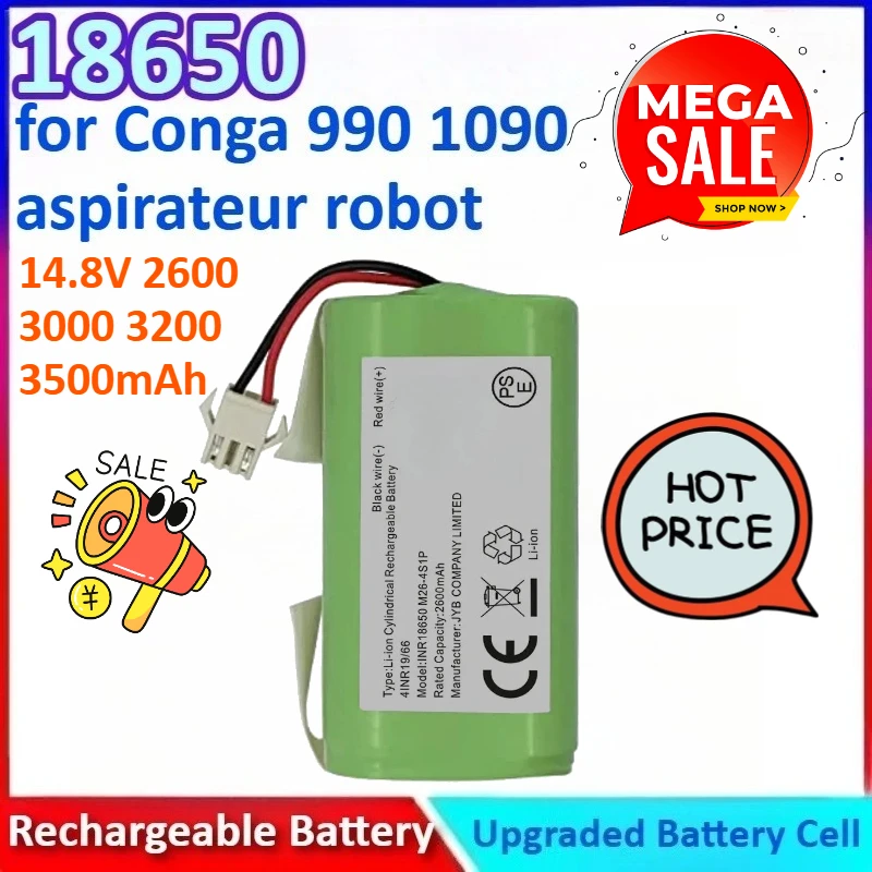 

New 14.8V 2600/3000/3200/3500mAh 18650 Compatibilité et polyvalence Replacement Battery for Conga 1090 990 aspirateur robot