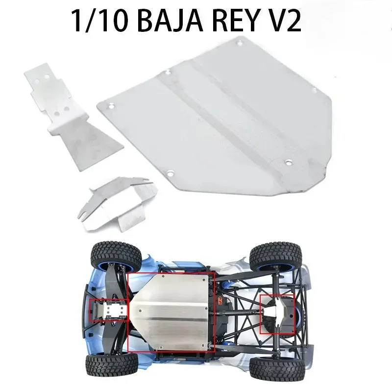 1 jeu de plaques anti-collision en acier inoxydable, armure de châssis pour LOSI 1/10 Baja Rey V2 RC, accessoires de voiture