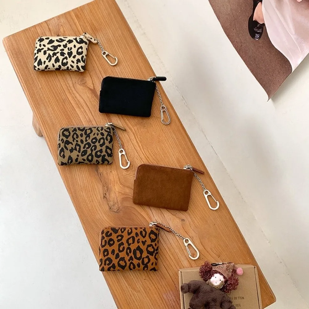 New Leopard Print Suede Coin Purse Lipstick Key Bag Zipper Travel Chain Wallet Ultralight Portable Small Storage Bag