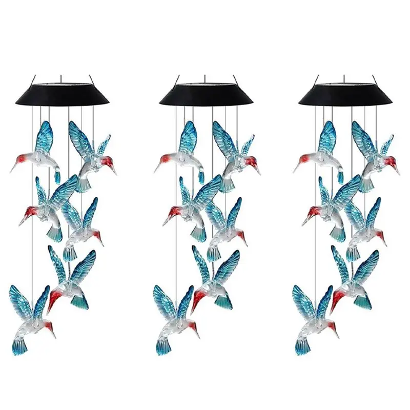 yls-3x-ソーラーパワーハミングバード-色が変わるライト-屋外ガーデンデコレーション、ブルーハミングバード