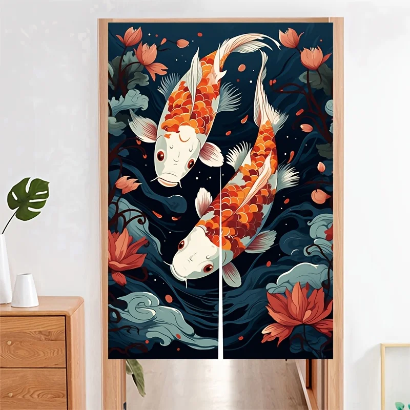 Japanese Koi Fish and Lotus Door Curtain Water Garden Art Decor Colorful Partition for Home