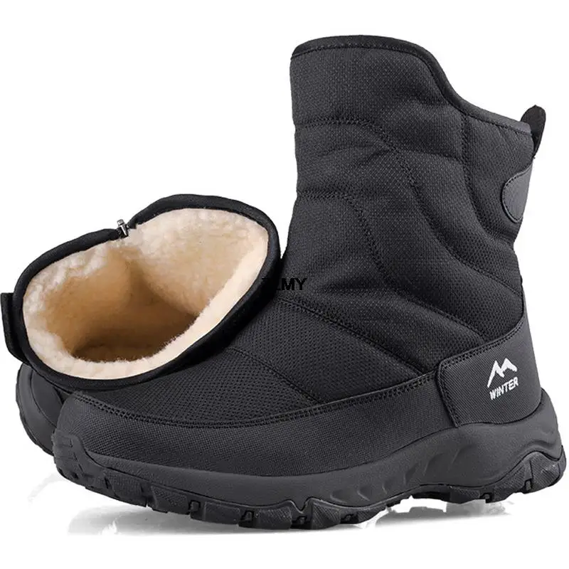 Zipper Snow Boots Men Women Boot High Top Winter Shoes Waterproof Warm Plush Cutton Shoes Man Outdoor Booties Male Snowboots New