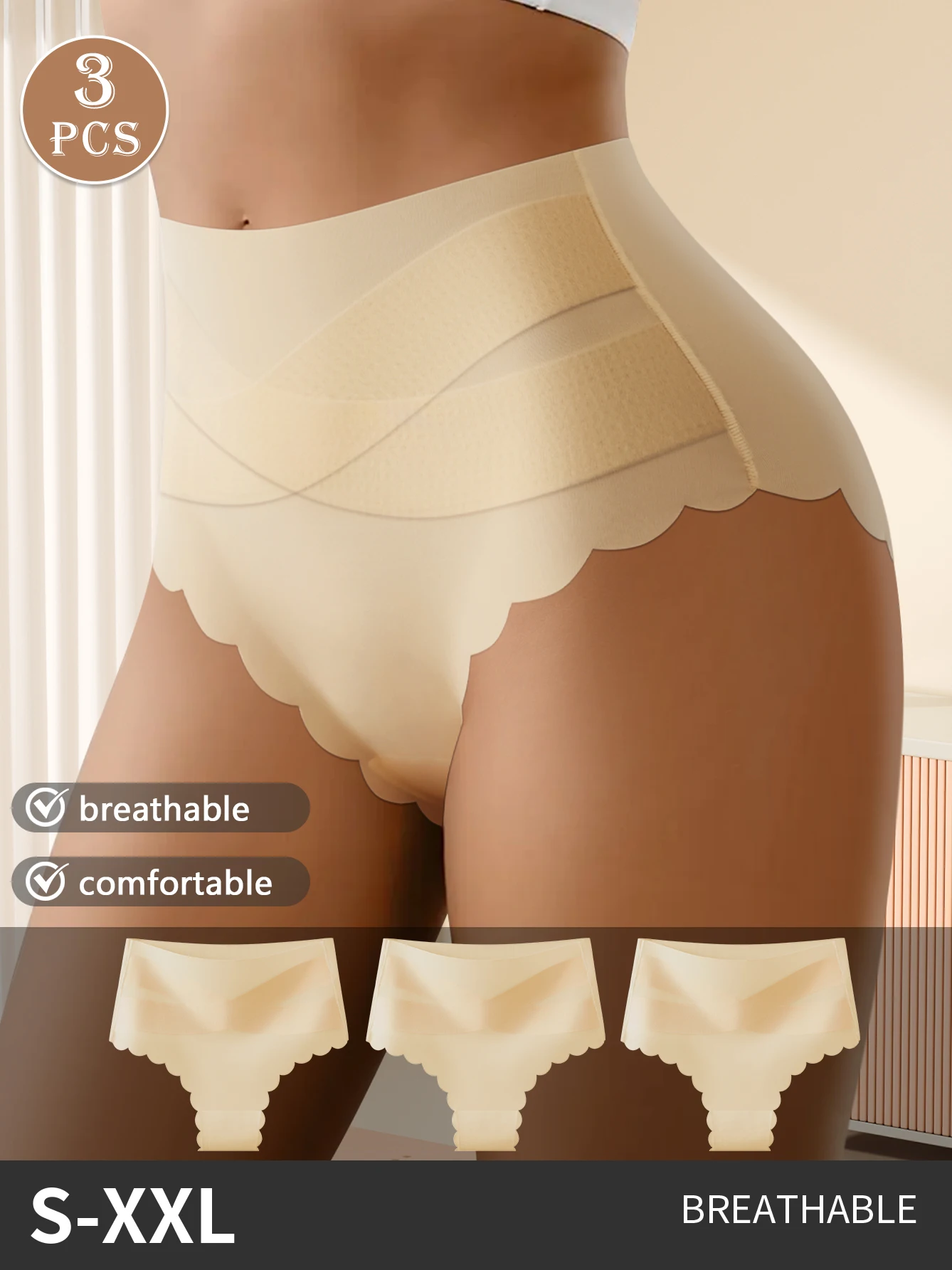 

Комплект из 3 женских трусиков с высокой талией для коррекции живота, с кружевной отделкой, моделирующие фигуру, дышащие, эластичные, комфортные