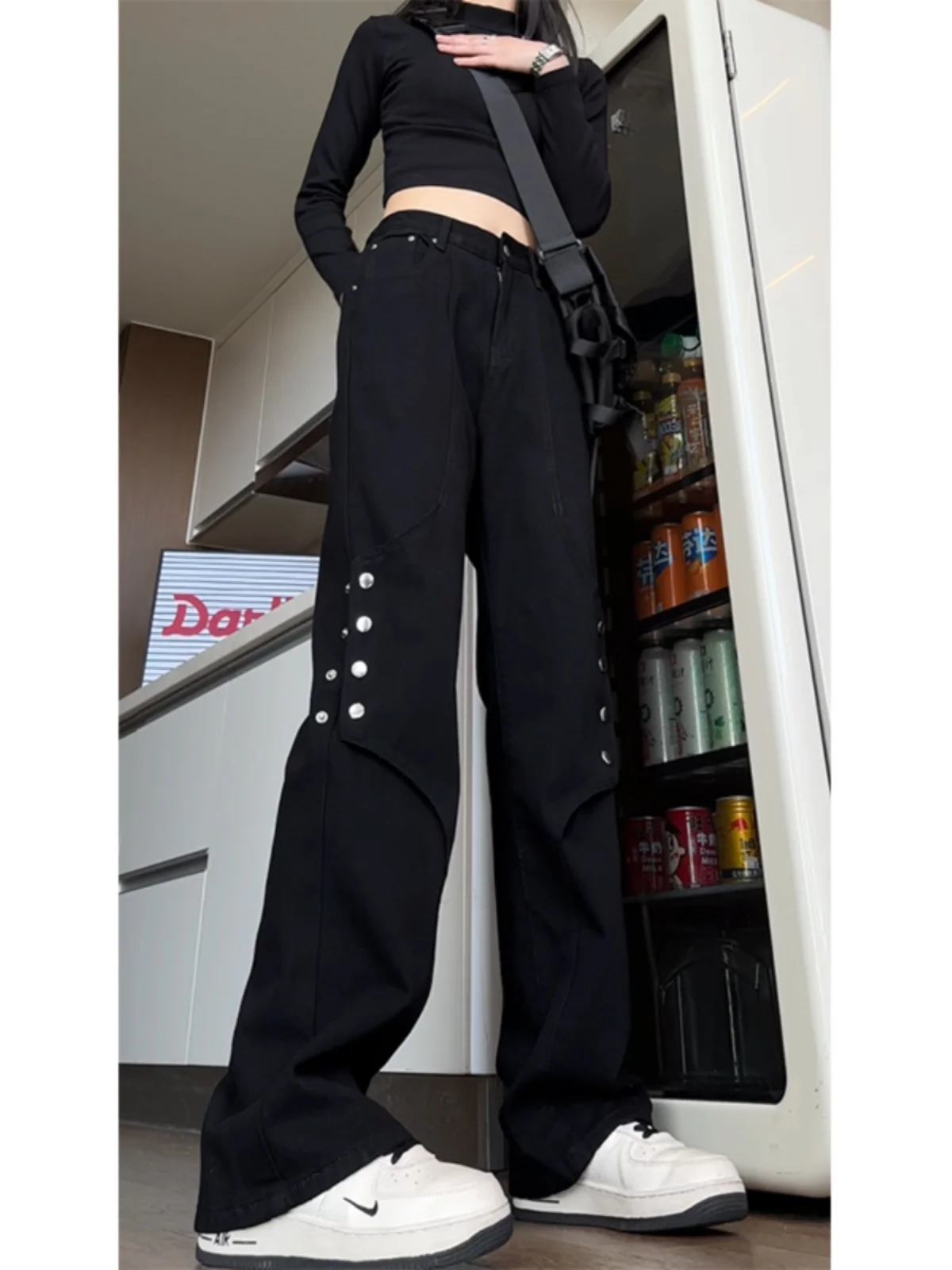 

American High Street Vibe Men's Jeans Spring Autumn Design Sense Metal Bule Slim Straight Leg Micro Flare Pants