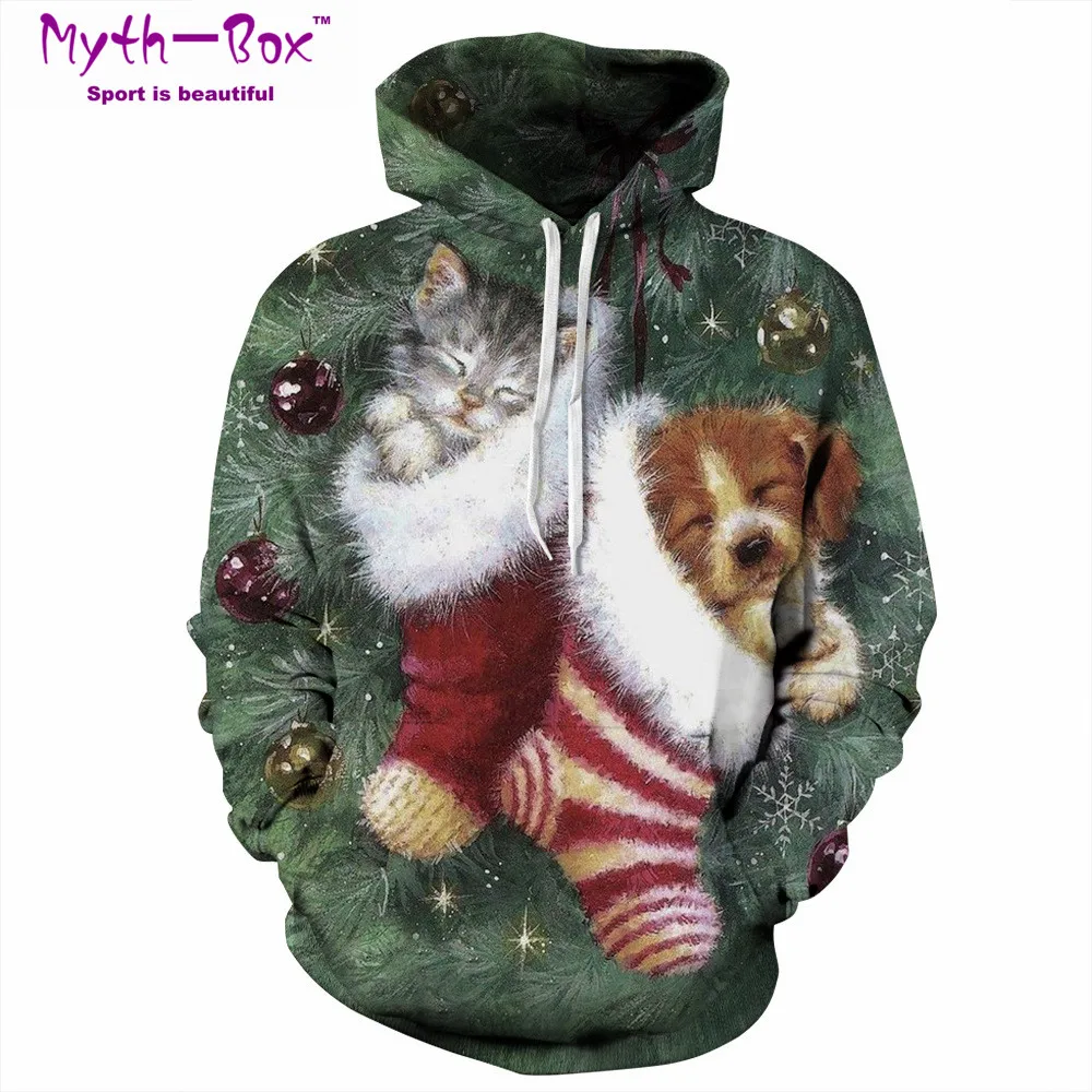 Women/Men Hoodie Sweatshirts Christmas Hoodies Women Cat Dog 3D Print Long Sleeves Sportwear Hooded Sweaters Streetwear Pullover