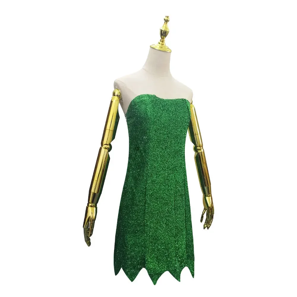 Anime Elf Cosplay Costume Tinker Bell Women Sexy Green Tube Dress Wig Tinker Bell Halloween Carnival Party Role Playing Clothing