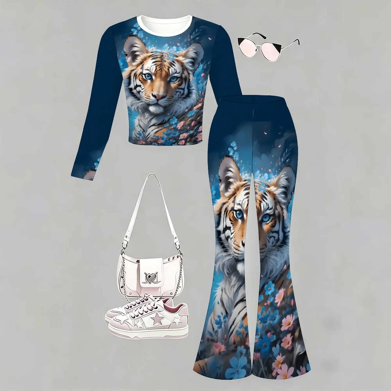 2pcs Children's Casual Pants Autumn Slim Two-piece Set Fashion Bell-bottomed Pants Winter Girls' Trendy T-shirt Jogging Pants