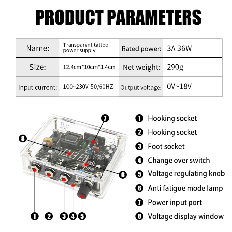 TAIDU-タトゥーマシン用バッテリー,透明電源,タトゥーペン入力,100, 230 v