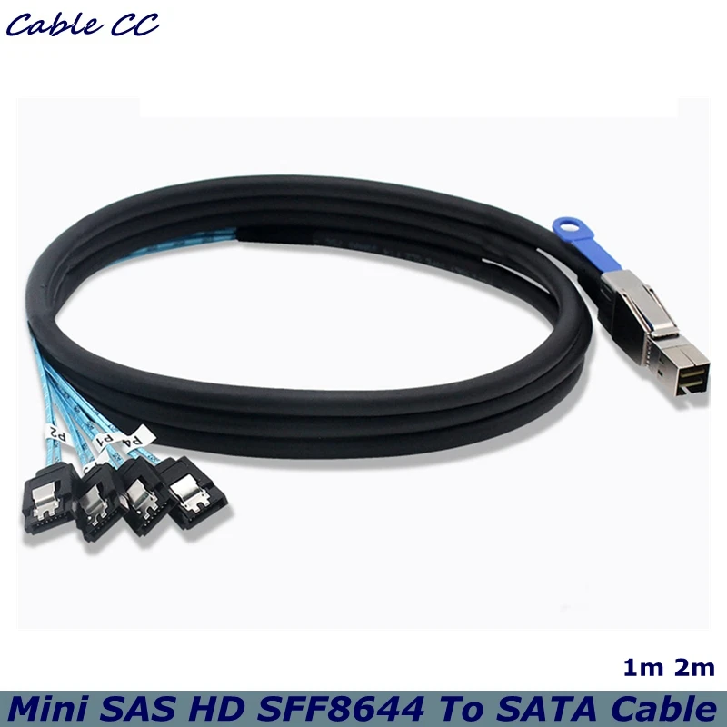 1m 2m New Mini SAS HD SFF8644 To SATA Cable 4 port 7Pin, Mini SAS HD SFF-8644 to 4 SATA 7pin 12GB for Hard Disk Data Server