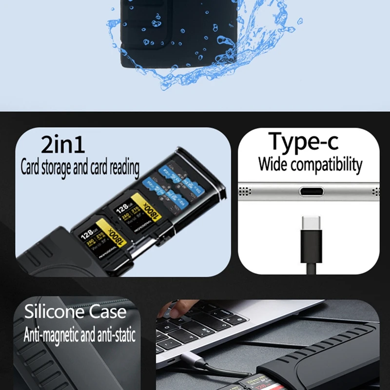 DK-10 Высокоскоростное устройство чтения карт SD USB 3.1 Type-C Чехол для переноски карт SD/TF/SIM для камер, смартфонов, дронов