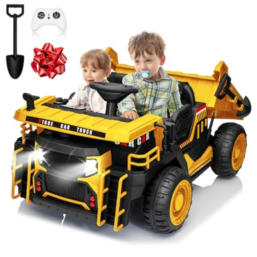 

24V 2 Seater Ride on Dump Truck w/400W Motors, Electric Truck w/20'' Two Seater Ride on Construction Vehicle w/Dump Bed and Sho