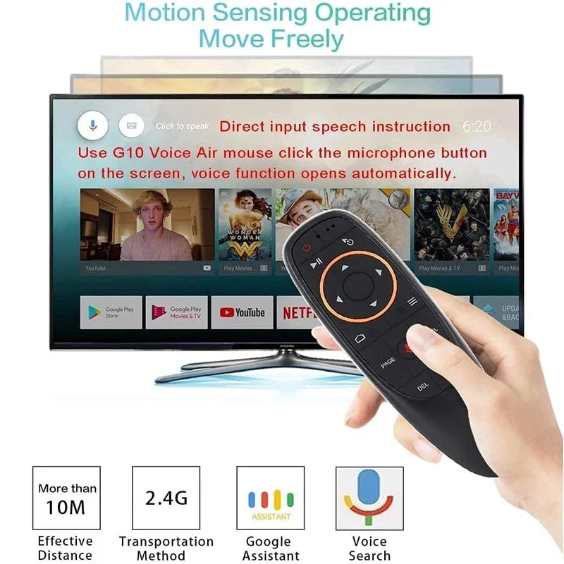 G10S 24G RF Mouse Nirkabel Remote Control Pengendali Perangkat Pintar dengan Perintah Suara 6 Axi Giroskop untuk PC dan Smart Android TV