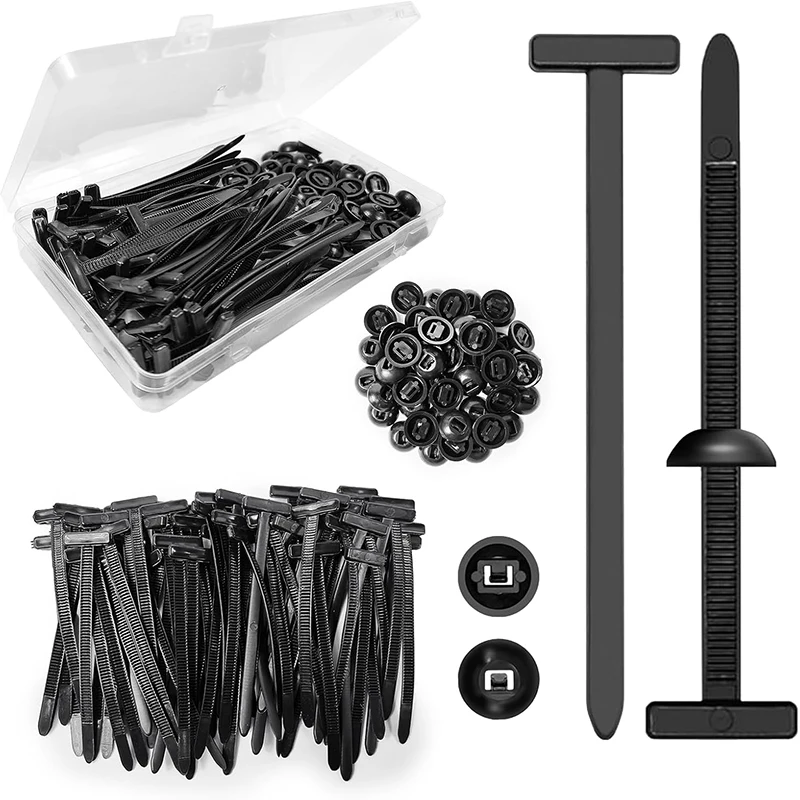 100 Pcs Universal Nylon Cable Tie Buckle with Storage Box Heavy Duty Self-Locking Nylon Zip Tie Holder Multipurpose Tie Zip Tool