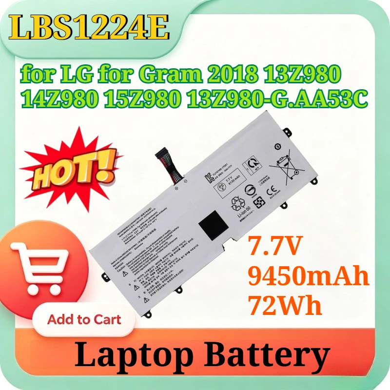 

Новая литий-ионная батарея LBS1224E 7.7V 9450mAh 72Wh для ноутбуков LG Gram 2018, серий 13Z980, 14Z980, 15Z980, 13Z980-G.AA53C