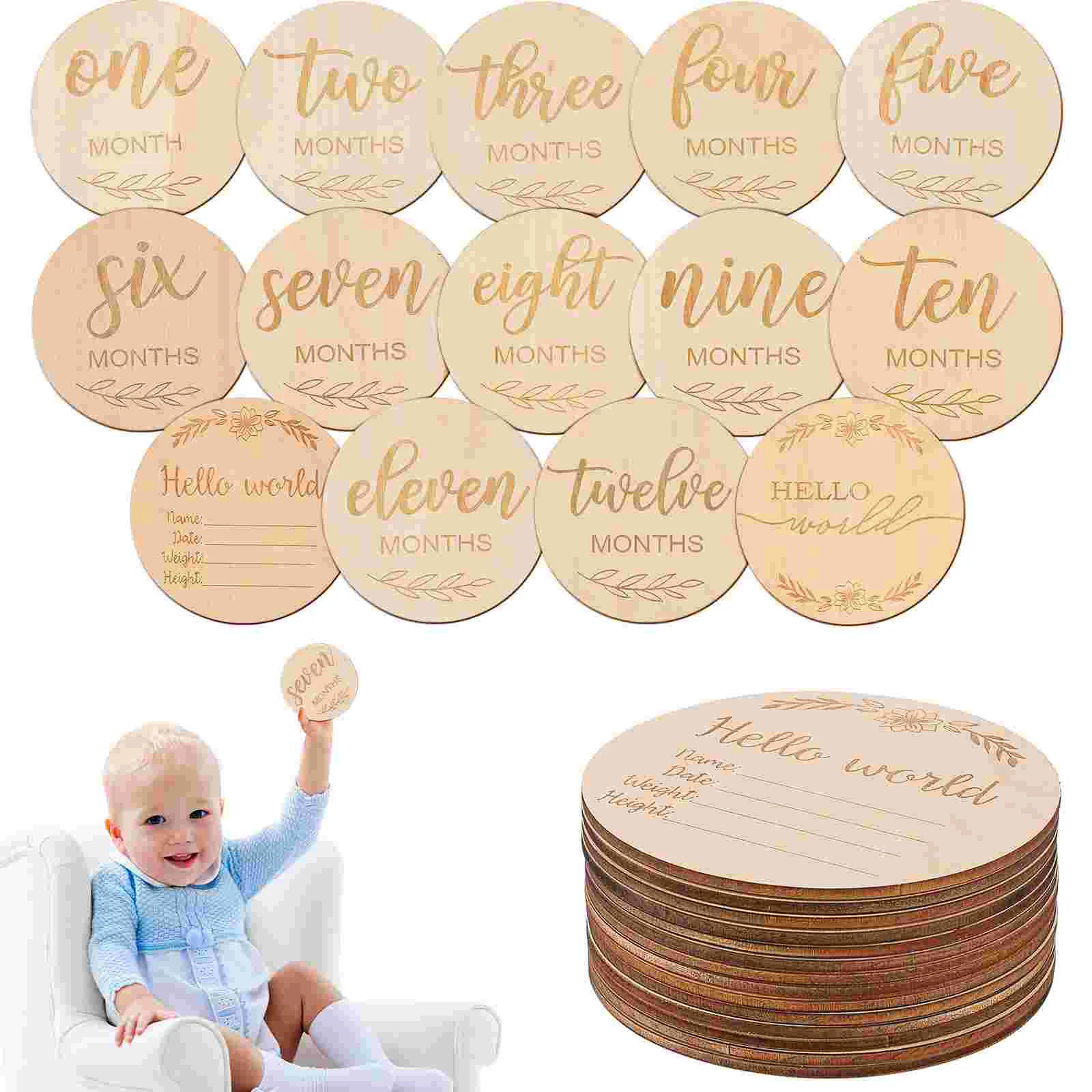 Photograph Wood Chips Milestone Wooden Circles Marker Discs Baby Props Pregnancy Growth Card Cards Markers Building Blocks