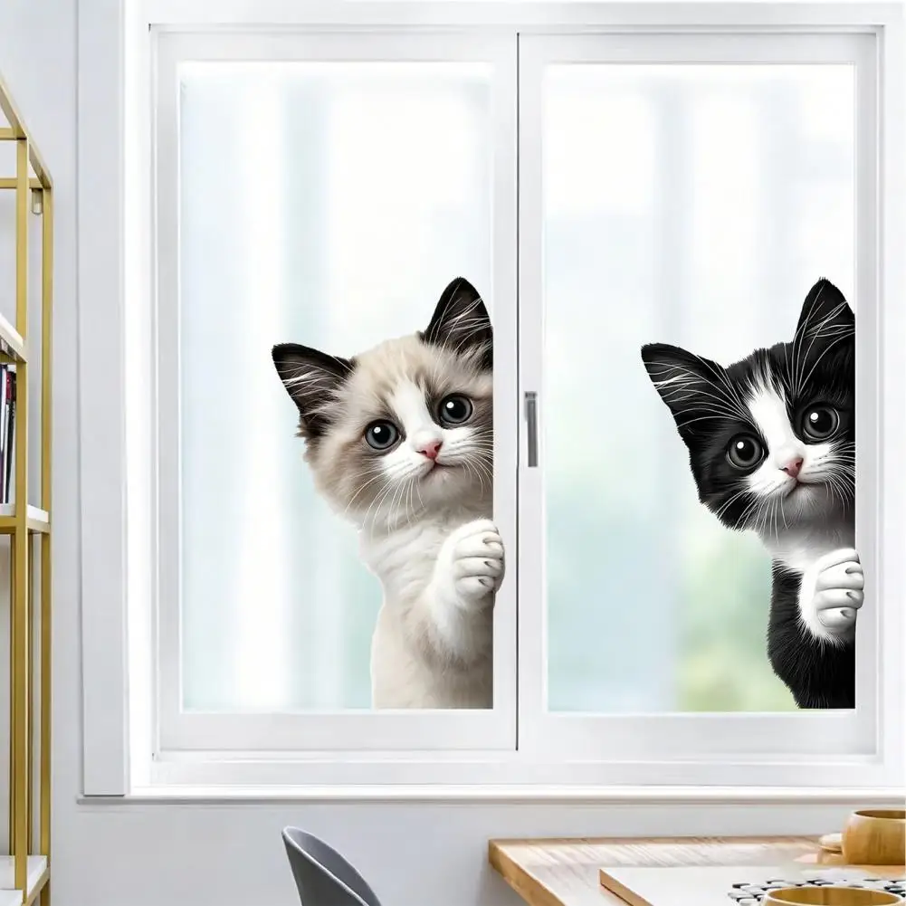 Cute Pet Window Decals No Glue Glass Stickers Cute Pet Static Stickers 3d Peeking Window Decals Waterproof Removable for Home