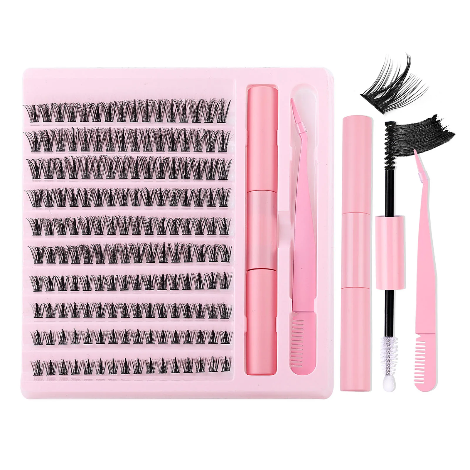 DIY Lash Extensions Kit 10-16mm Length Assorted Wisps with Glue and Tweezer for Beginner Eyelash Extensions SDI99