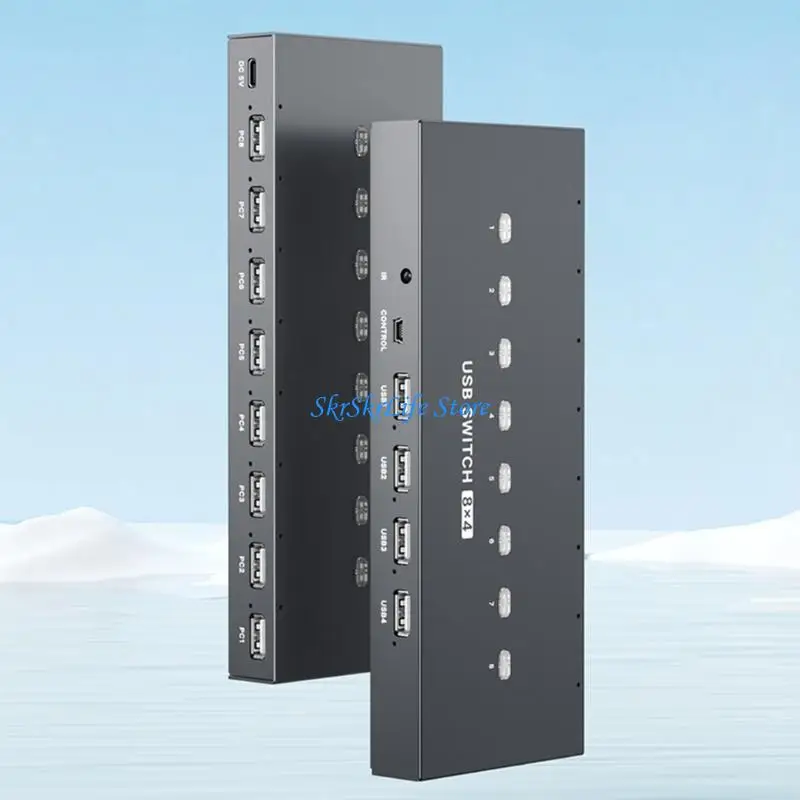 E65E USB2.0 Manual Sharing Switching Printer Sharing Device USB Hubs 8 in 4 Out Splitter